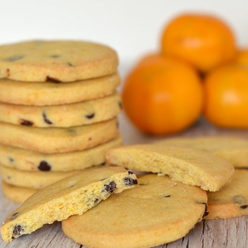 Dark Chocolate Orange Shortbread. A delicious twist on the traditional Scottish Shortbread biscuit. Dark chocolate chunks and a irresistible twist of orange makes these cookies extra special.
