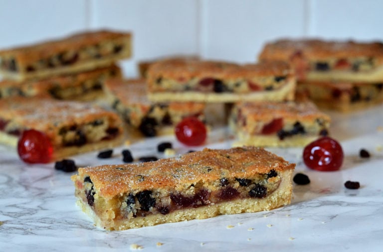 Easy recipe for Paradise Slice tray bake from Baking with Granny. With pastry, currants, cherries, jam and cake.