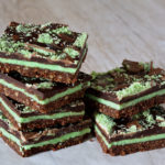 Peppermint slice recipe from Baking with Granny. Mint chocolate tray bake, with peppermint cream filling and chocolate topping.