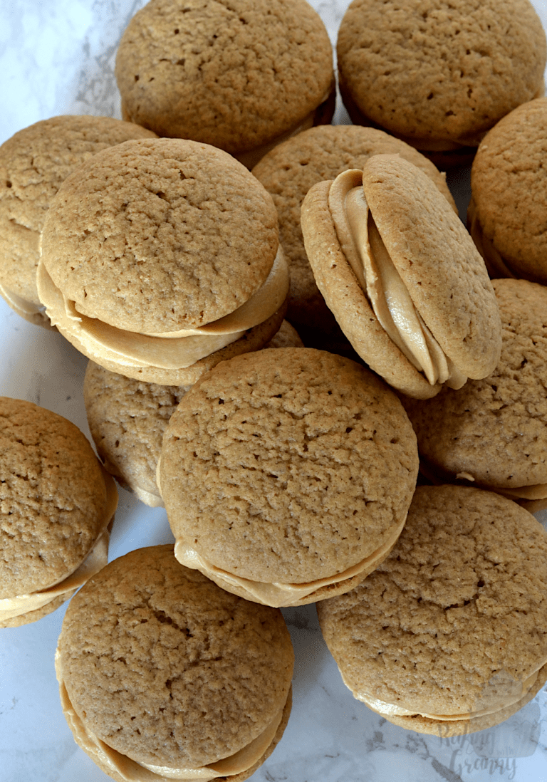 Coffee Kiss biscuits recipes from Baking with Granny. Easy coffee biscuits, sandwiched with coffee buttercream.