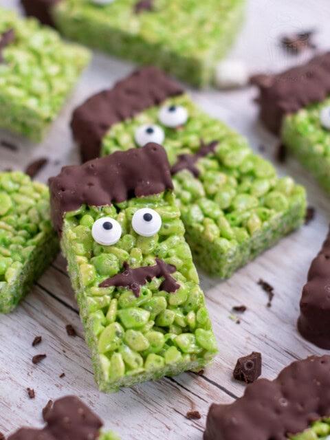 Frankenstein Rice Krispy Squares recipe.