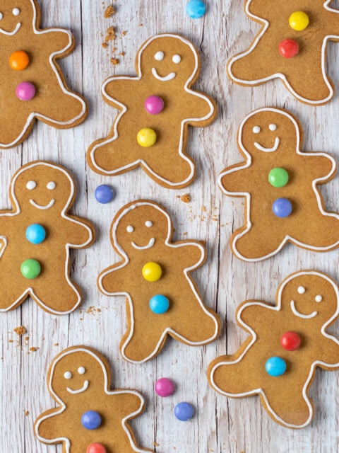 Gingerbread men recipe from Baking with Granny. Easy ginger biscuits, finished with icing and sweeties.