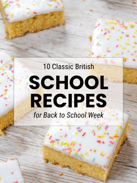 Selection of nostalgic British school bakes and puddings for Back to School.