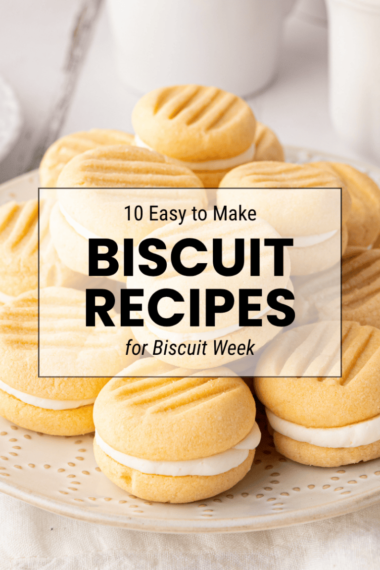Selection of homemade biscuits with text reading “10 easy biscuit recipes for Biscuit Week”